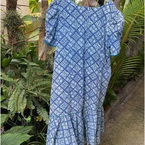 VTG Coral Reef Hawaii Muumuu Blue Patchwork Pattern💙